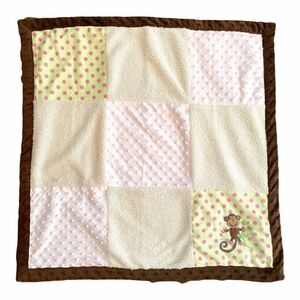 𝅺miniville Layette Monkey Dot Plush Sherpa Textured Minky Baby Blanket Lovey